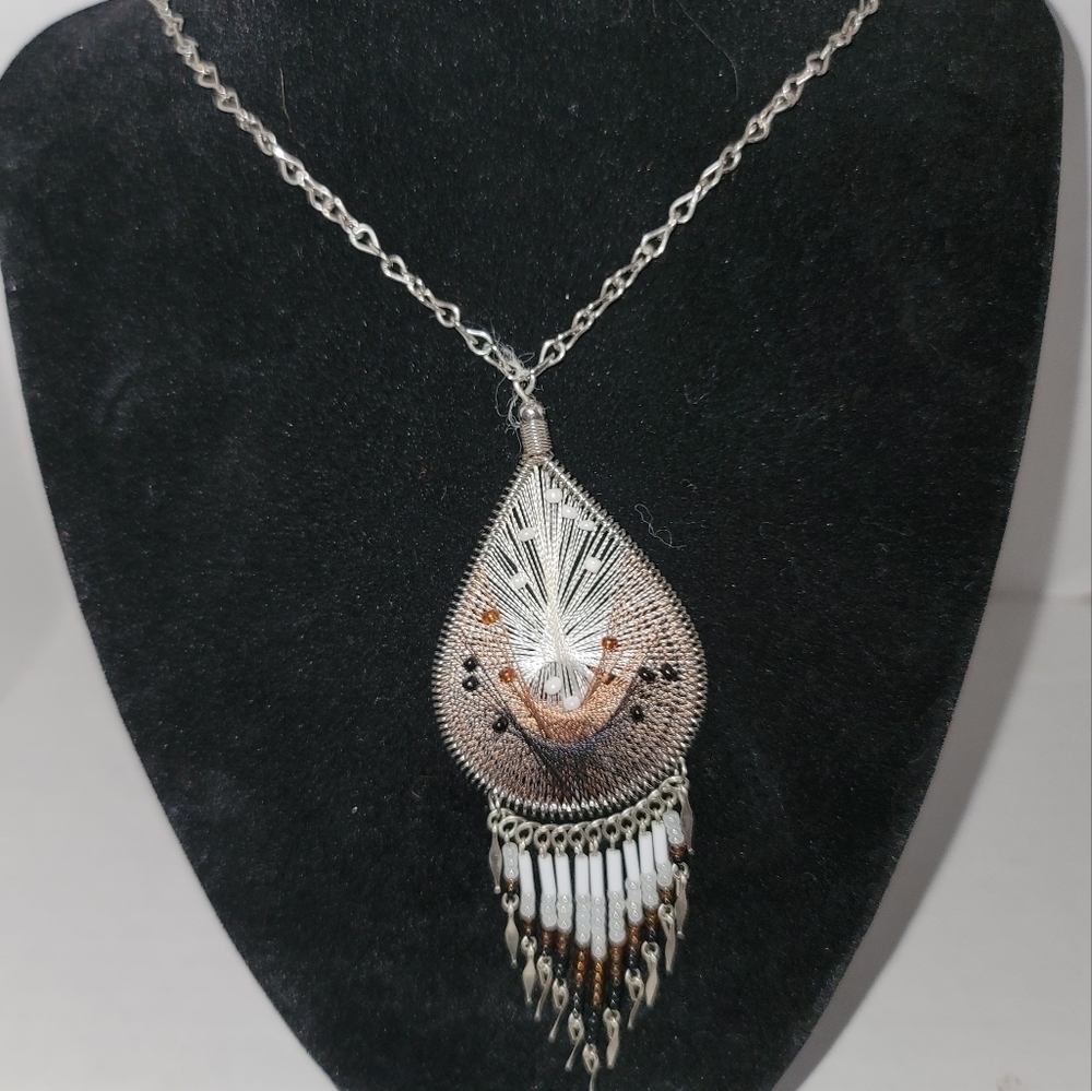 Indian Style necklace Silver color hook closer 17"‎